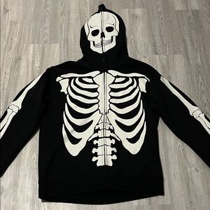 Forever 21 Black Skeleton Bones Full Zip-Up Hoodie
